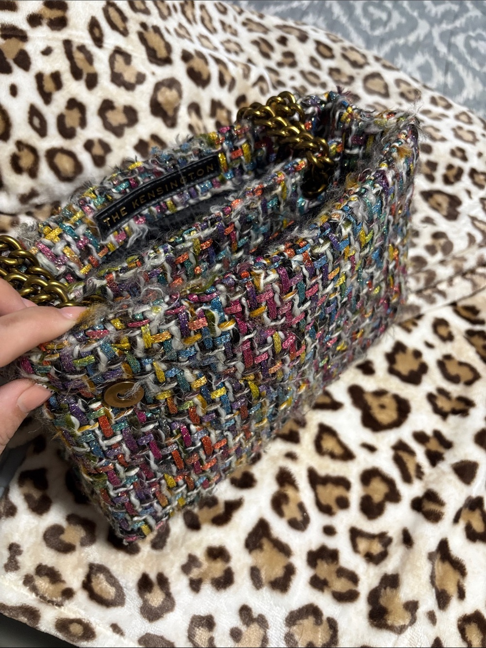 Kurt Geiger Multicolor Tweed Shoulder Bag with Brass Hand Clasp - Picture 5 of 5